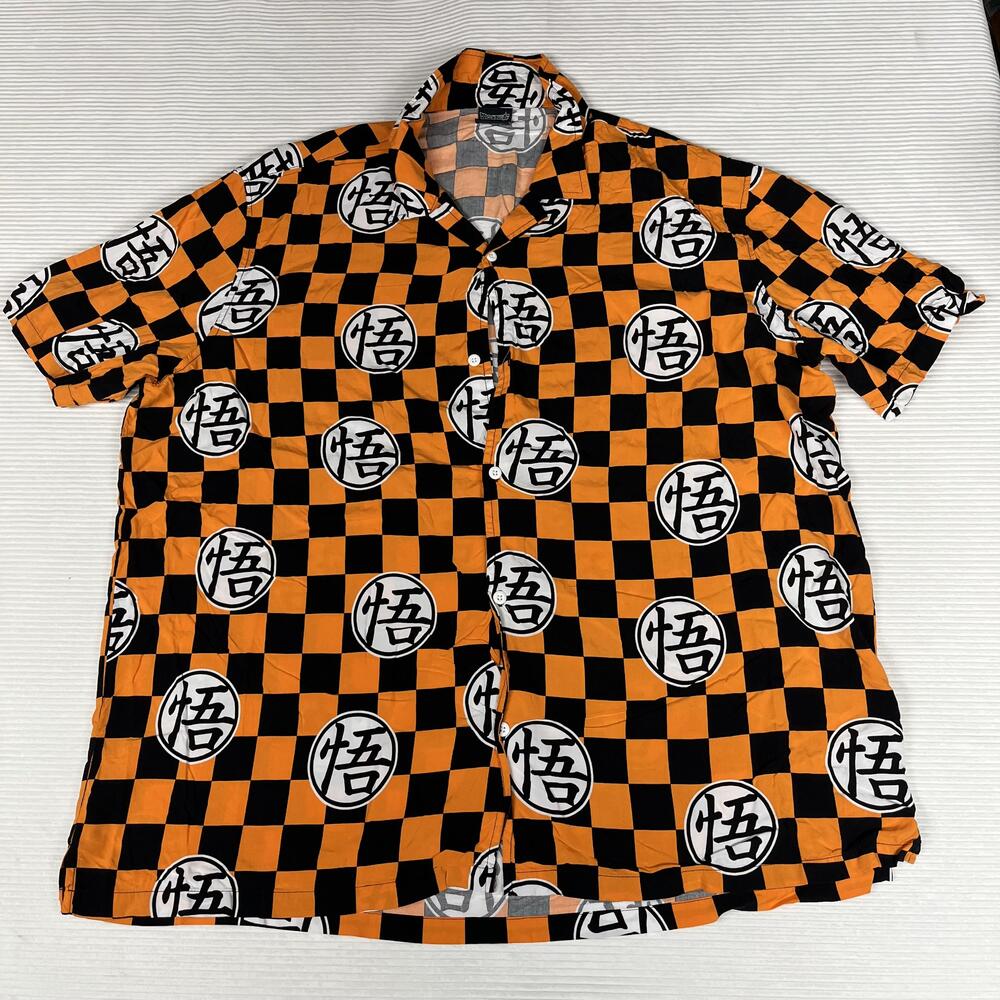 Dragon Ball Super Shirt Mens 3XL Orange Goku Check Button Up Rayon Anime Casual